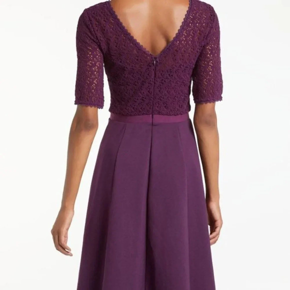 BODEN Lisa Lace Fit & Flare Ponte Knit Mini Dress Size 2P Purple Plum - Picture 2 of 9
